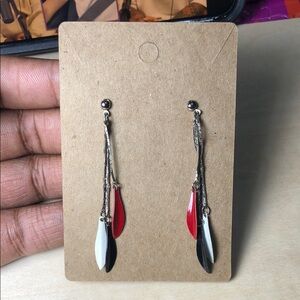 Elegant Red, Black, and White Dangle Earrings